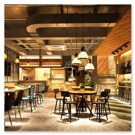 Strukturbeton mit farbigem Wandmotiv an Bar